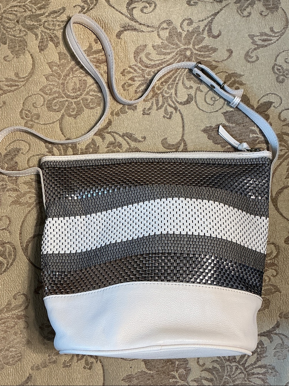 EUC The Sak White and Gray Woven Crossbody Bag